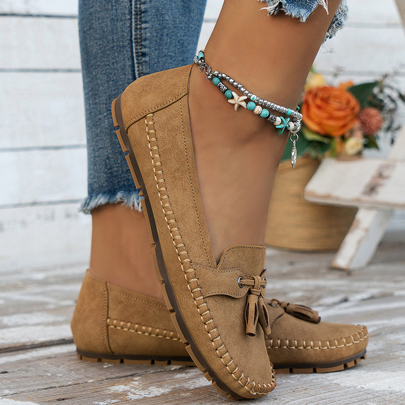 Women's Slip-On Loafers with Cushioned Ergonomic Sole and Bow Detail