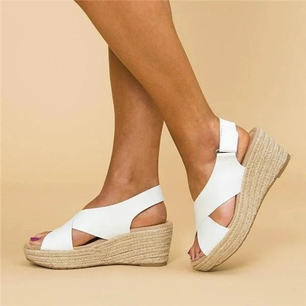 Women's Wedge Sandals with Orthopedic Footbed and Adjustable Cross Straps, Jute Wrap Heel