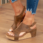 Suede Wedge Sandals with Elastic Strap System and Breathable Closed Toe