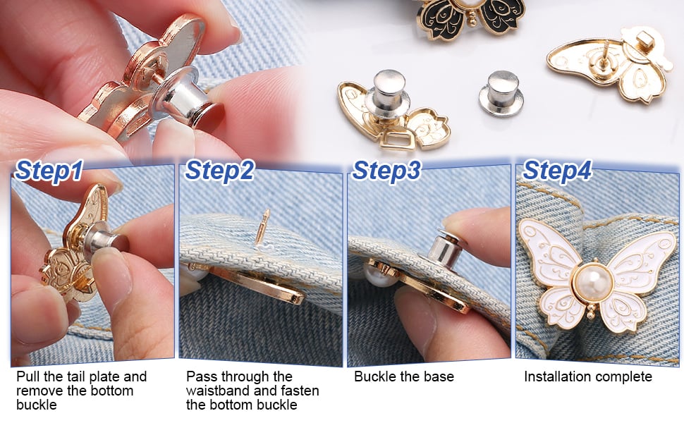 Detachable Butterfly Clips with Rust-Proof Metal and Spring-Loaded Mechanism for Waist Adjustment
