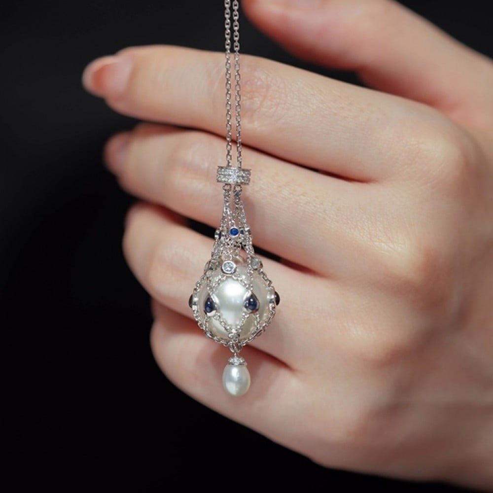 Freshwater Pearl Lavalier Pendant with Gemstone Accent, 35 Inch Chain
