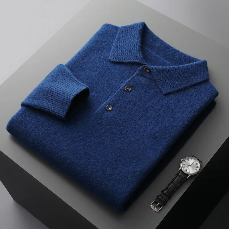 Cashmere Polo Sweater for Men with Tailored Fit and Ribbed Trim, Lightweight Pullover