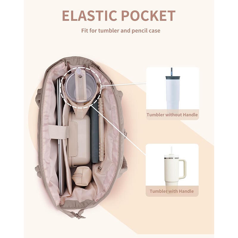 Puffer Tote Bag with 40oz Tumbler Pocket and 20-Liter Capacity, Laptop Compatible