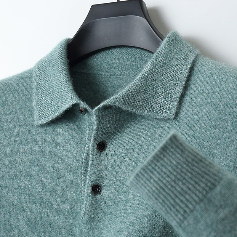 Cashmere Polo Sweater for Men with Tailored Fit and Ribbed Trim, Lightweight Pullover
