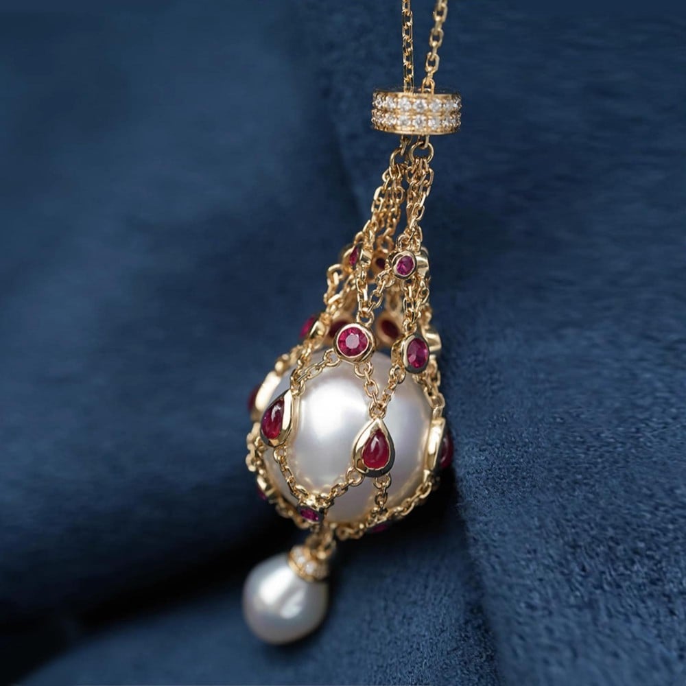Freshwater Pearl Lavalier Pendant with Gemstone Accent, 35 Inch Chain