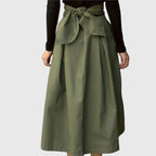 A-Line Midi Skirt with Belt Detail and Mid-Calf Length
