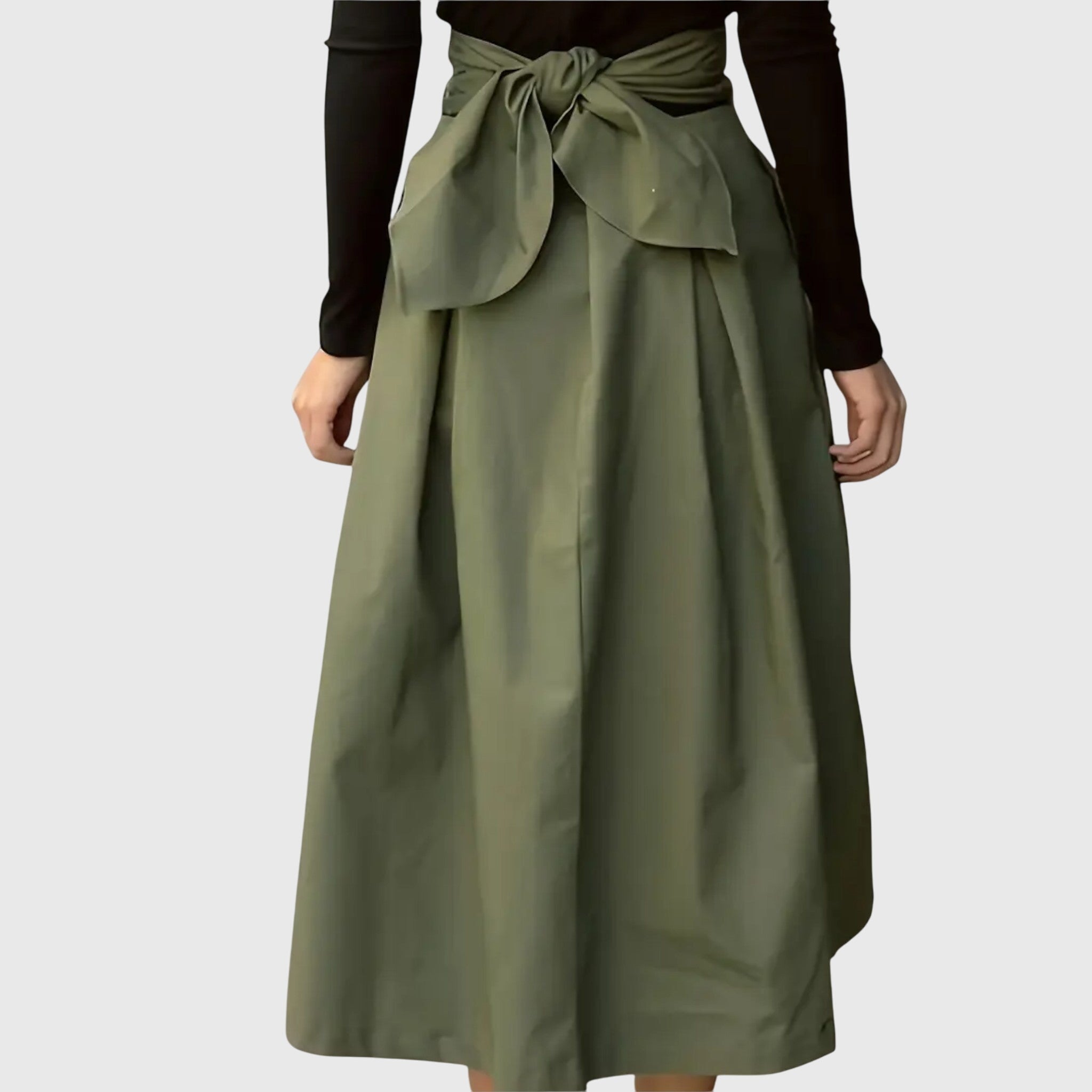 A-Line Midi Skirt with Belt Detail and Mid-Calf Length