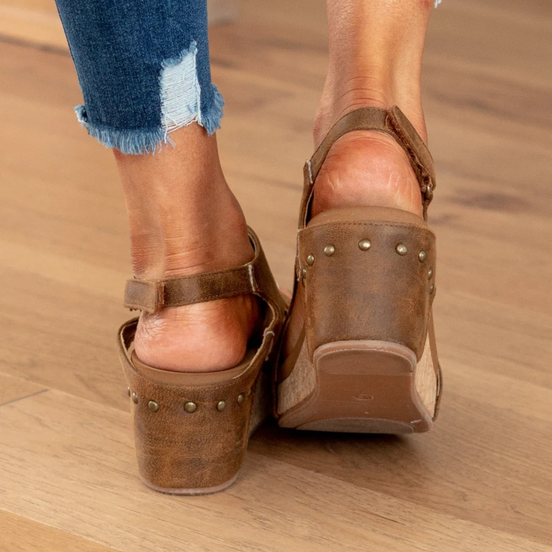 Suede Wedge Sandals with Elastic Strap System and Breathable Closed Toe