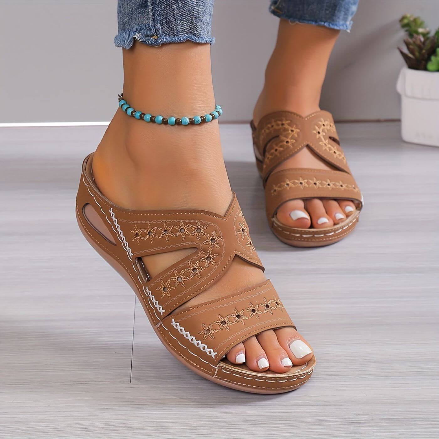 Orthopedic Sandals with Gel-Infused Cushioning and Wide Heel Base, Slip-Resistant