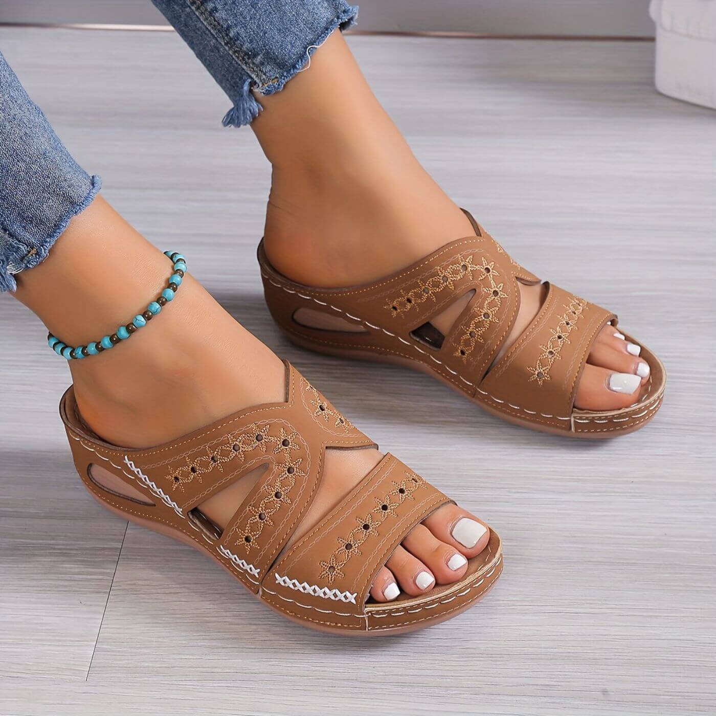 Orthopedic Sandals with Gel-Infused Cushioning and Wide Heel Base, Slip-Resistant