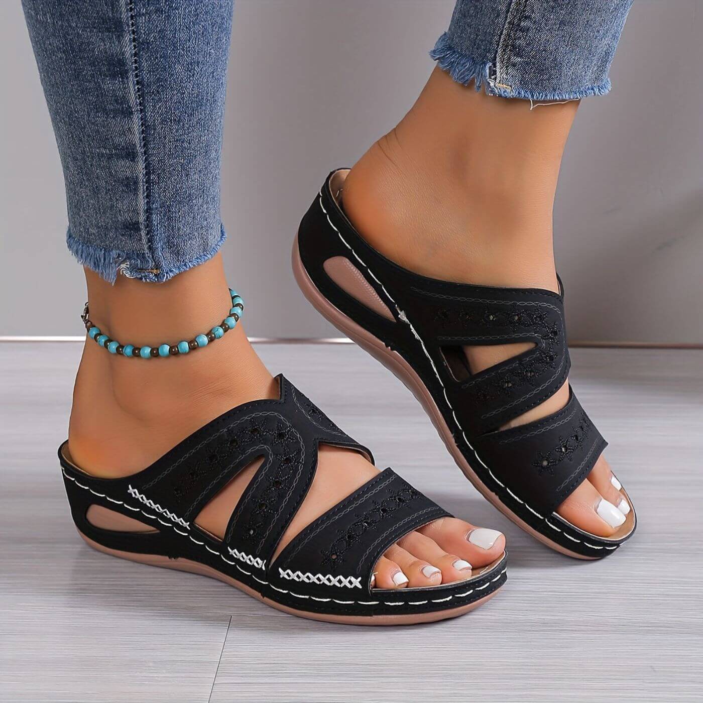 Orthopedic Sandals with Gel-Infused Cushioning and Wide Heel Base, Slip-Resistant