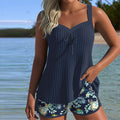 Ribbed Swim Set with Adjustable Front Tie and Quick Drying Fabric