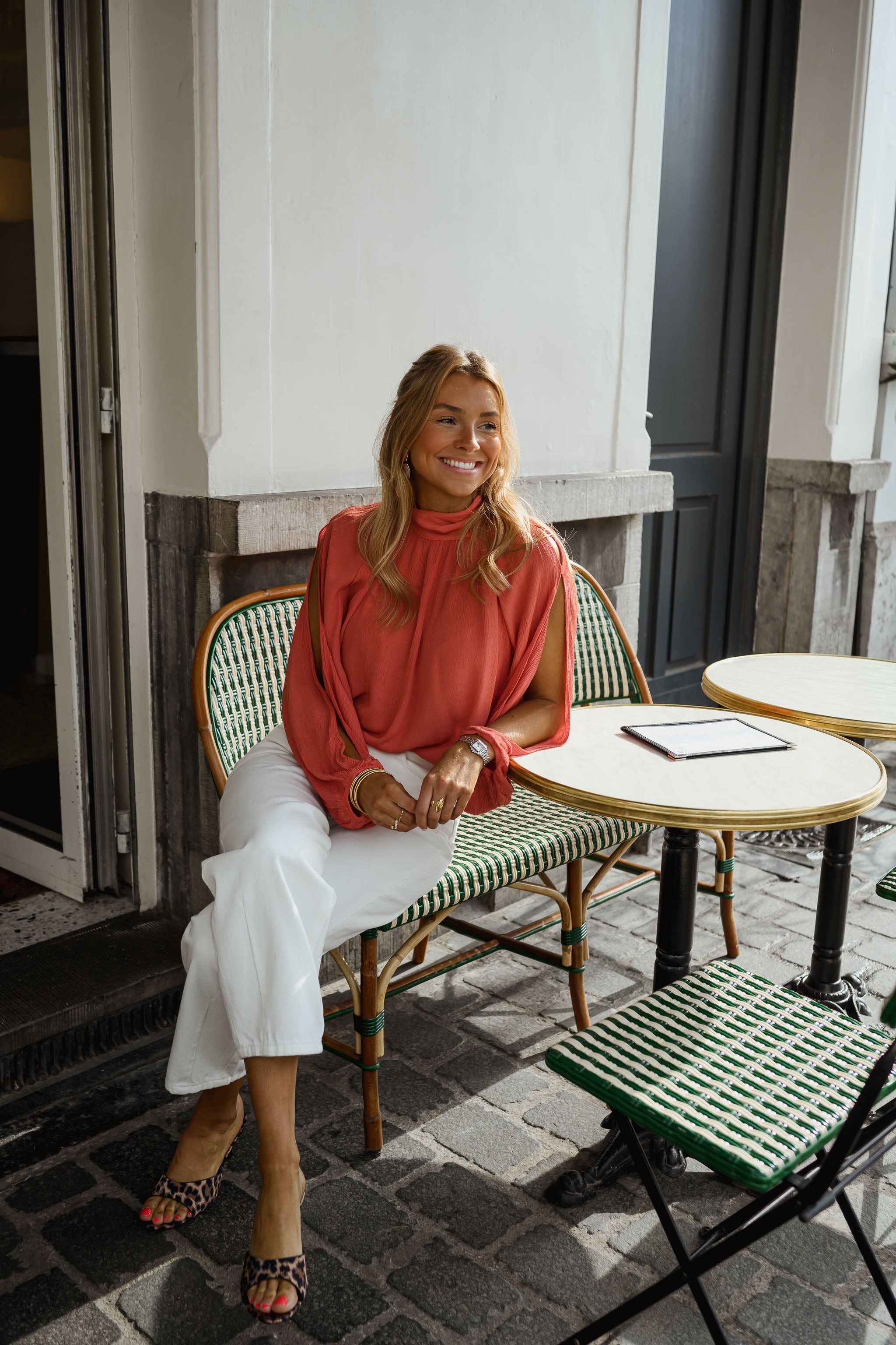 High Neck Blouse with Arm Openings and Back Tie Detail, Terracotta