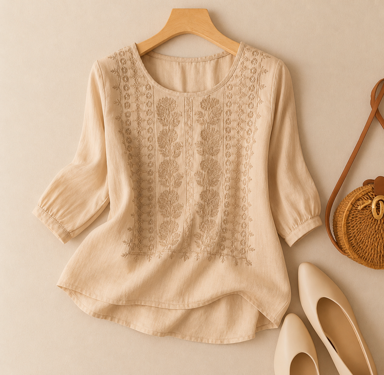 Embroidered Pullover Blouse with Relaxed Fit and Neckline Detail