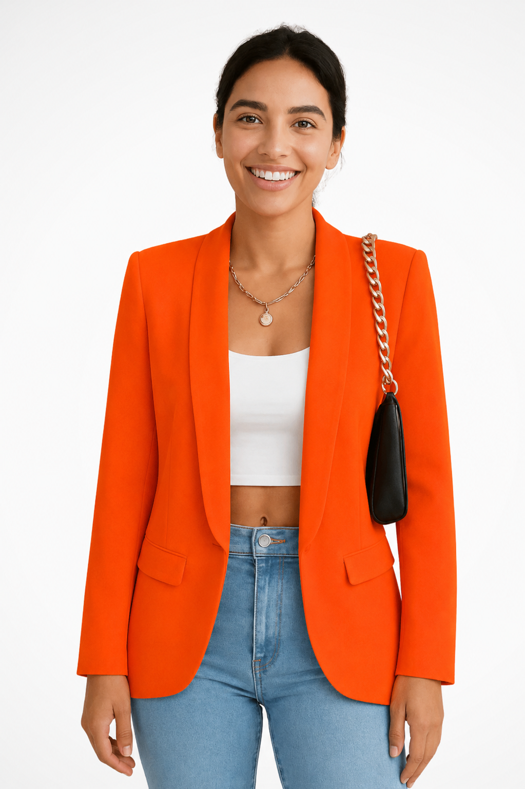 Women's Black Blazer with Single Button Front and Tailored Fit
