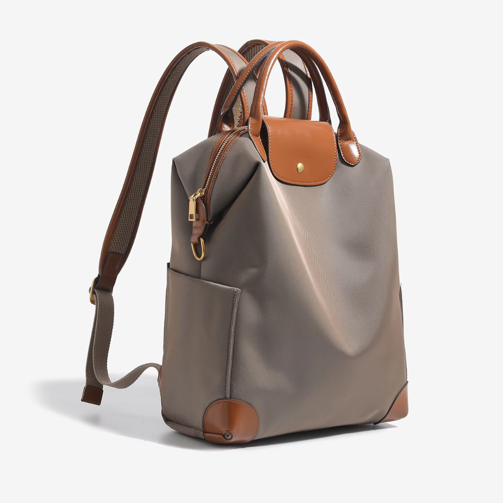 Structured Nylon Backpack with Leather Trim and Laptop Compartment