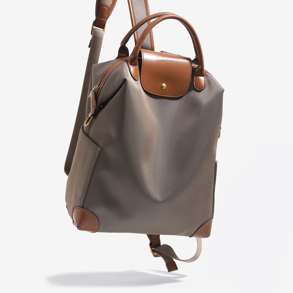 Structured Nylon Backpack with Leather Trim and Laptop Compartment