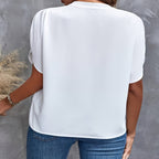 Breathable Linen Blouse with Tulip Sleeves and Notch Neckline