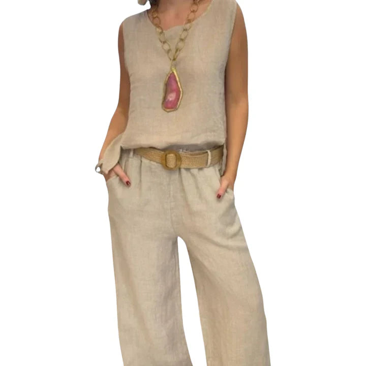 Boho Two-Piece Outfit Set with Functional Pocket and Optional Belt