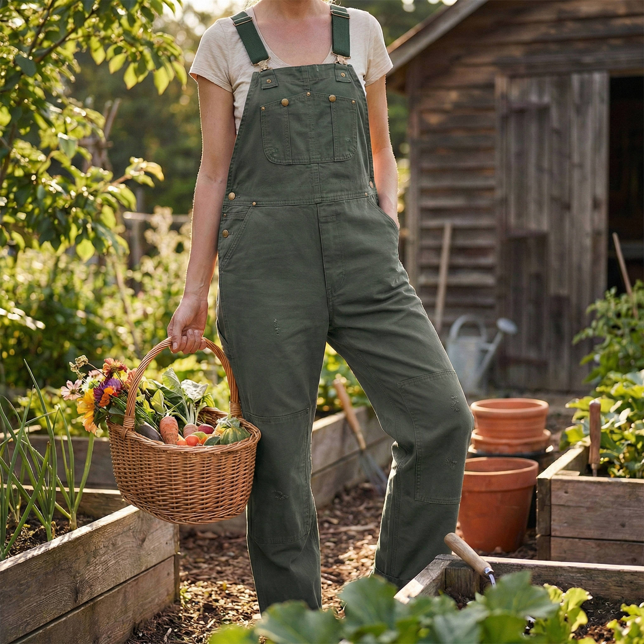 Women's Canvas Overalls with Padded Straps and Multiple Tool Pockets, Tapered Fit
