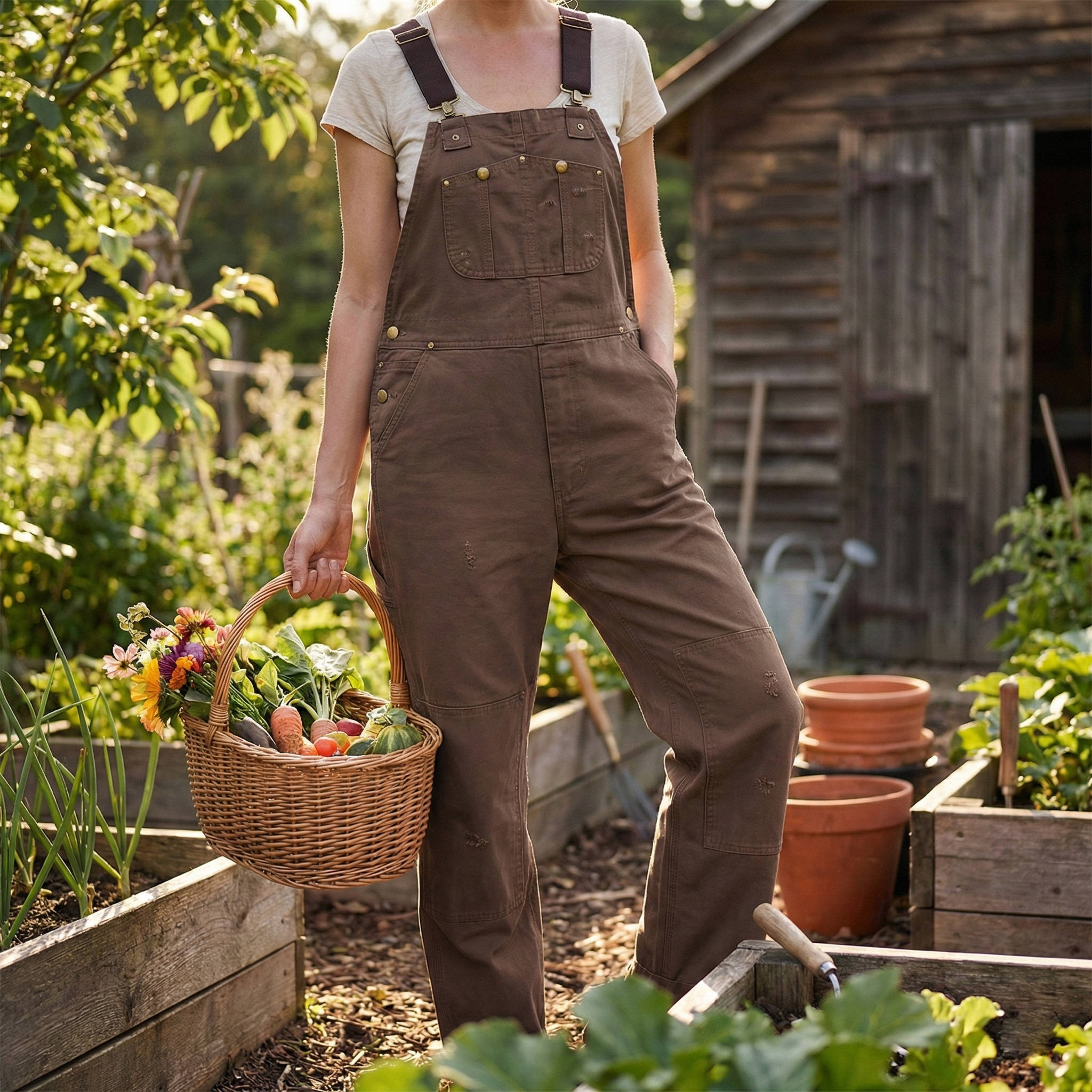 Women's Canvas Overalls with Padded Straps and Multiple Tool Pockets, Tapered Fit