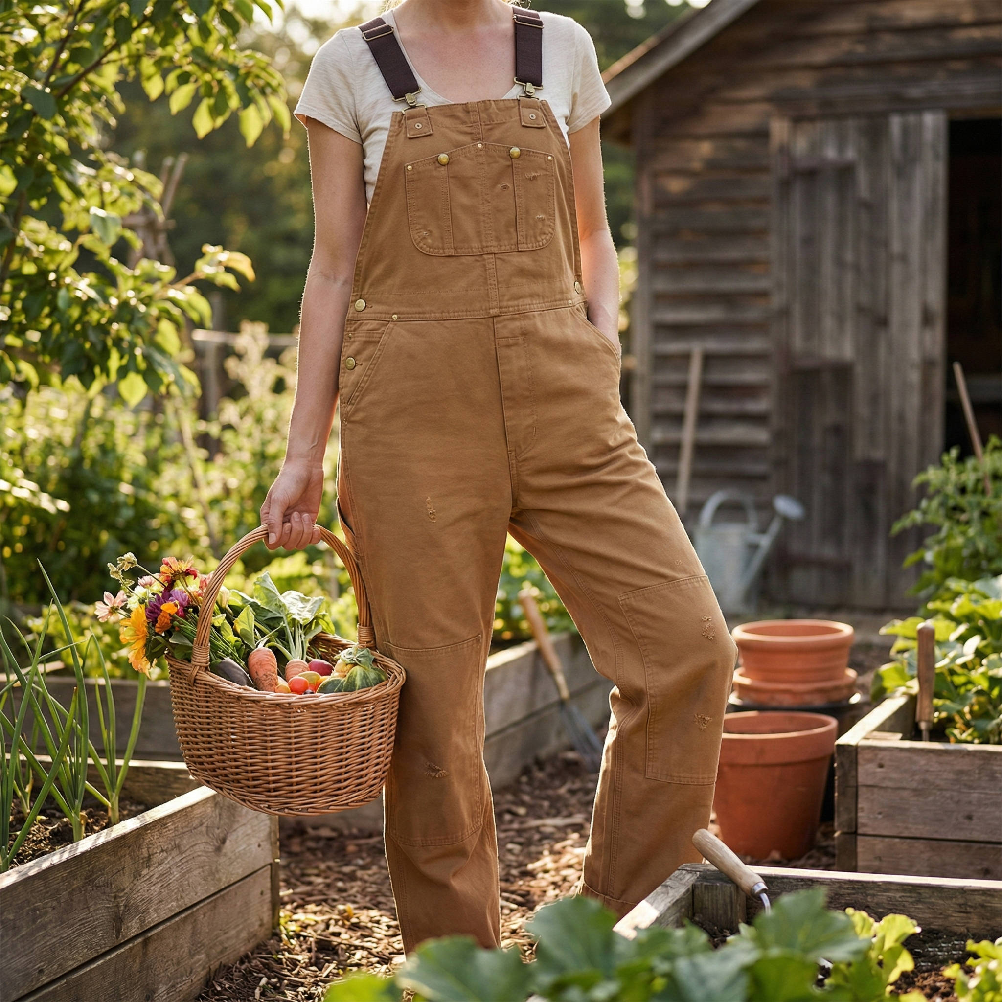 Women's Canvas Overalls with Padded Straps and Multiple Tool Pockets, Tapered Fit