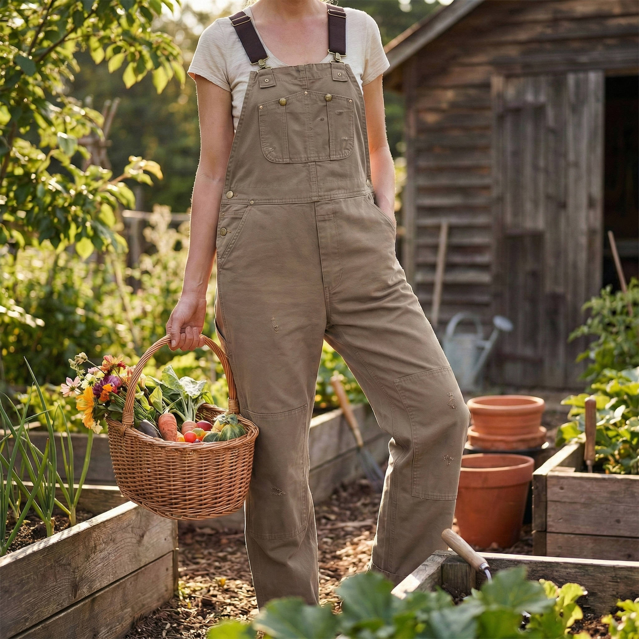 Women's Canvas Overalls with Padded Straps and Multiple Tool Pockets, Tapered Fit