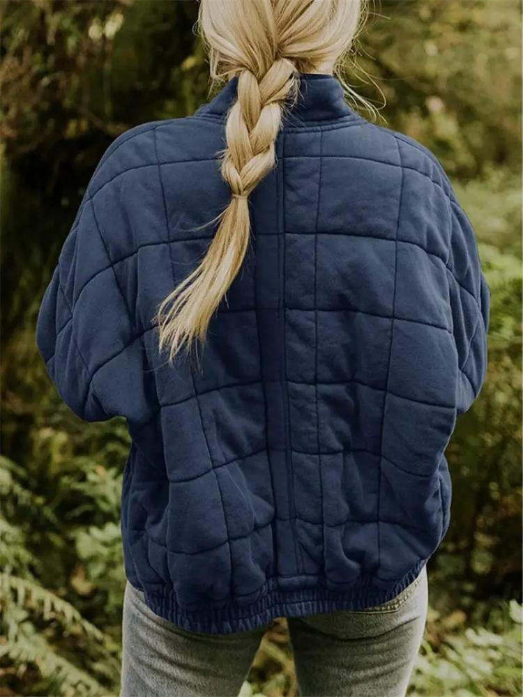 Oversized Bomber Jacket for Women with Ribbed Collar and Hidden Pockets, Light Lining