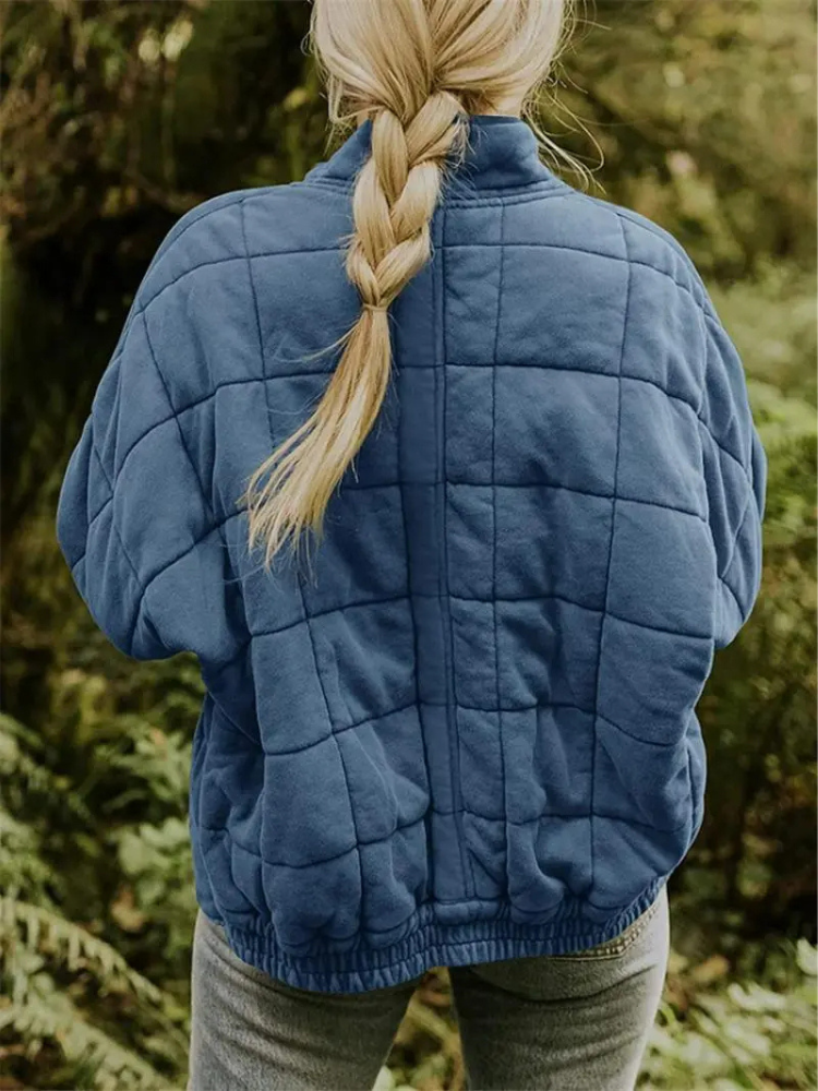 Oversized Bomber Jacket for Women with Ribbed Collar and Hidden Pockets, Light Lining