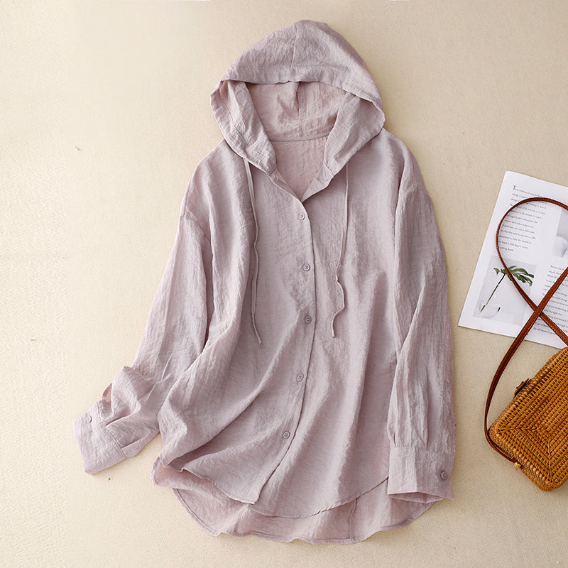 Lightweight Hooded Layer with Button Front and Relaxed Fit