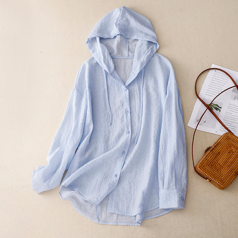 Hooded Button Up Shirt with Relaxed Fit and Breathable Fabric
