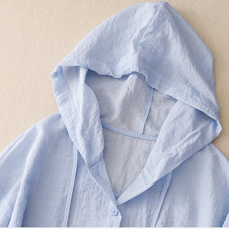 Lightweight Hooded Layer with Button Front and Relaxed Fit