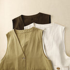 Relaxed Button Vest with Front Patch Pockets and Natural Drape