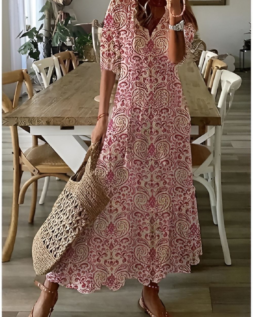 Relaxed Boho Dress with Tassel Accents and Breathable Fabric, Full Coverage
