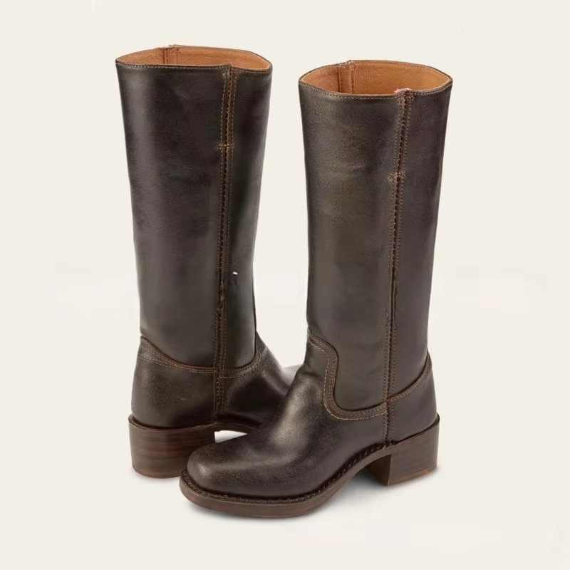 Wide Calf Knee-High Boots with Square 2.4in Heel and Cushioned Insole, Pull-On