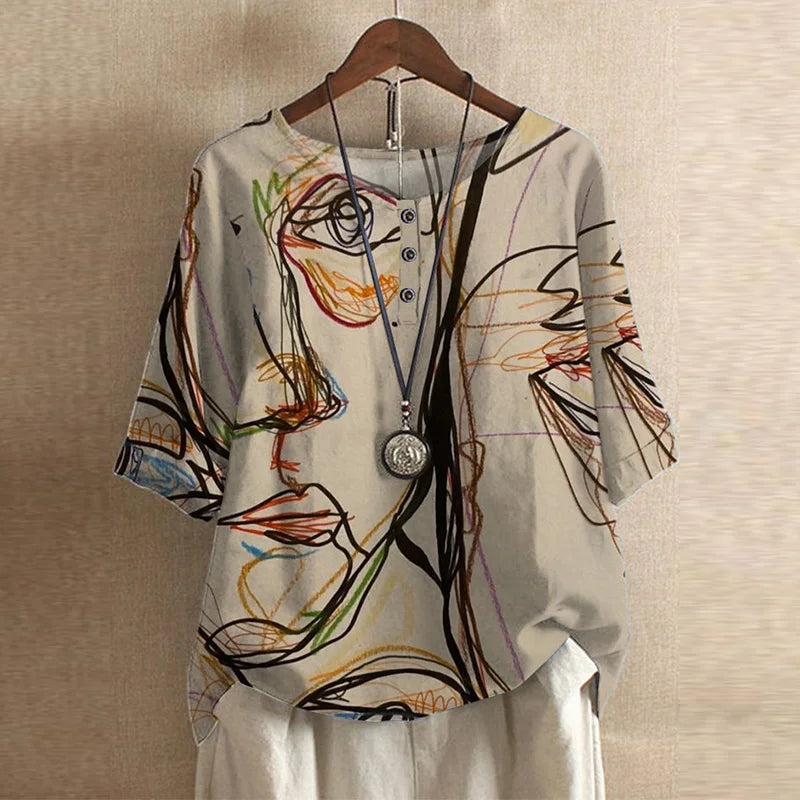 Vintage Floral Blouse with Relaxed Drape and Breathable Fabric Blend