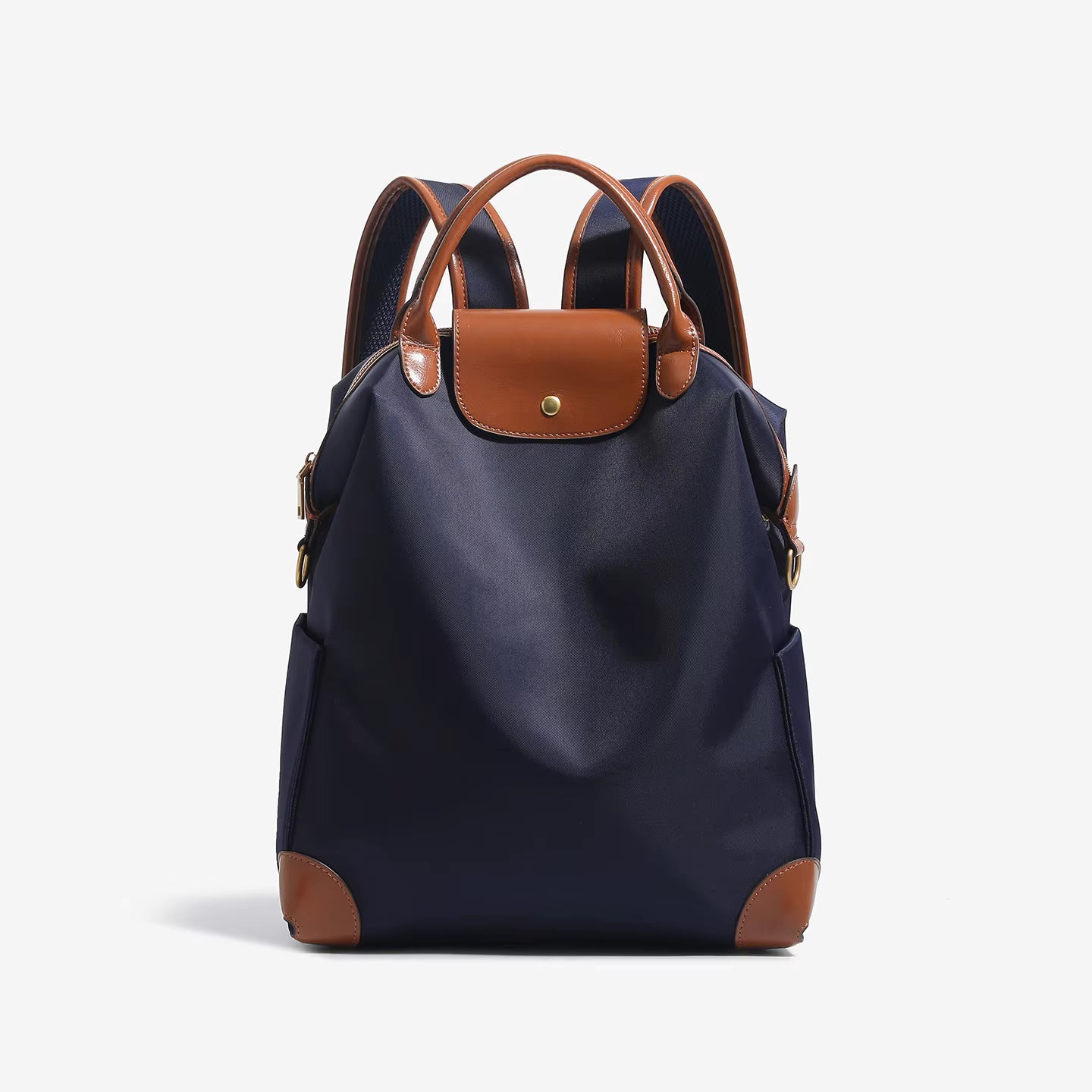 Structured Nylon Backpack with Leather Trim and Laptop Compartment