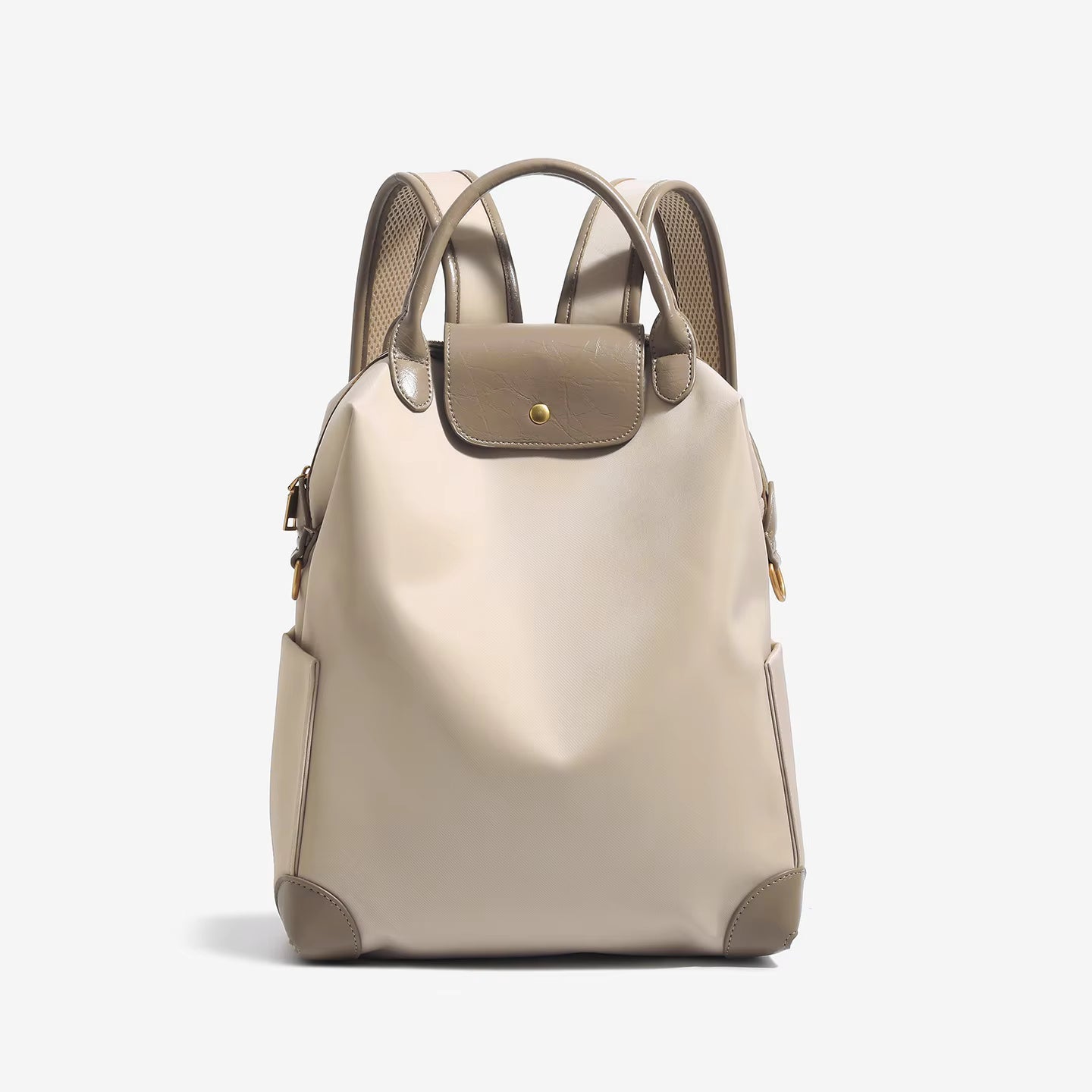 Structured Nylon Backpack with Leather Trim and Laptop Compartment