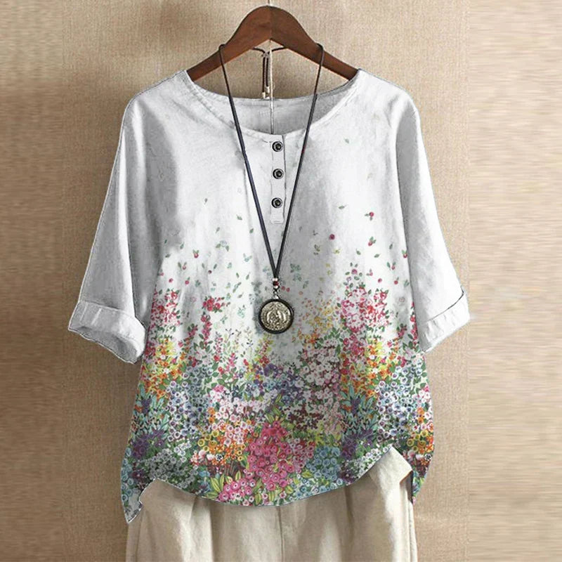 Vintage Floral Blouse with Relaxed Drape and Breathable Fabric Blend