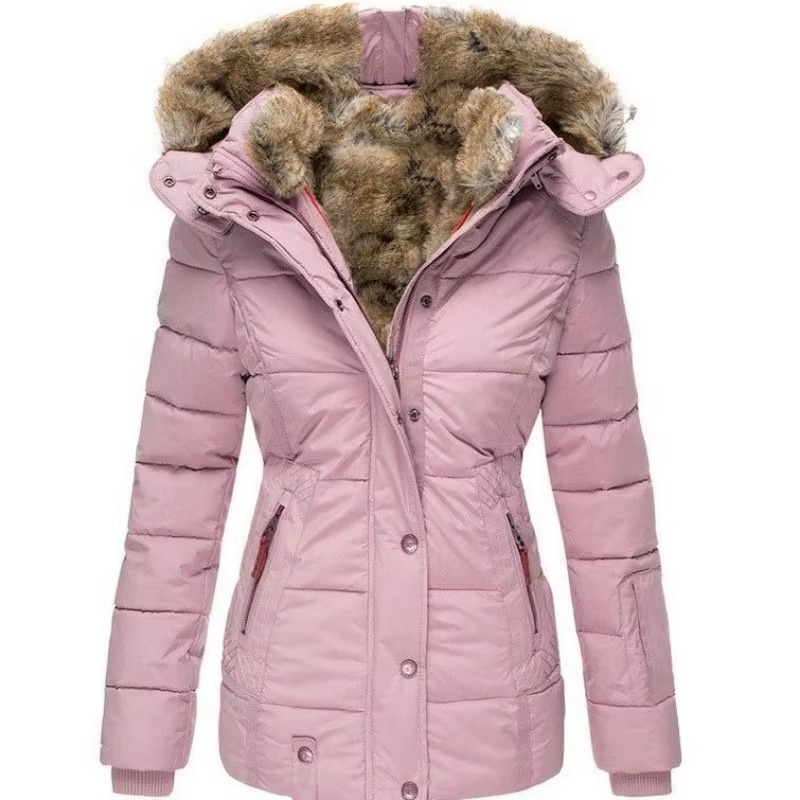 Women's Hooded Parka with Padded Lining and Slim Tailored Fit, Wool-Cotton Windproof Shell