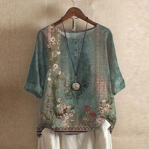 Vintage Floral Blouse with Relaxed Drape and Breathable Fabric Blend