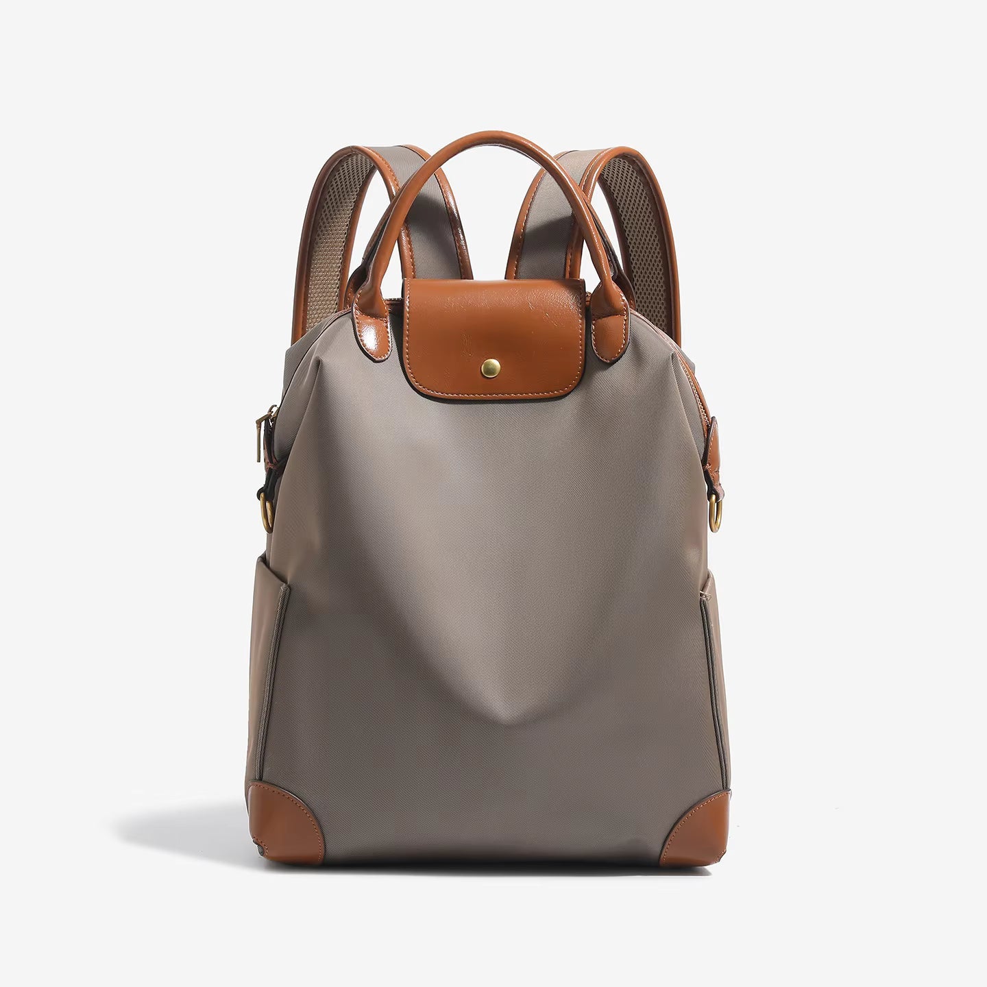 Structured Nylon Backpack with Leather Trim and Laptop Compartment