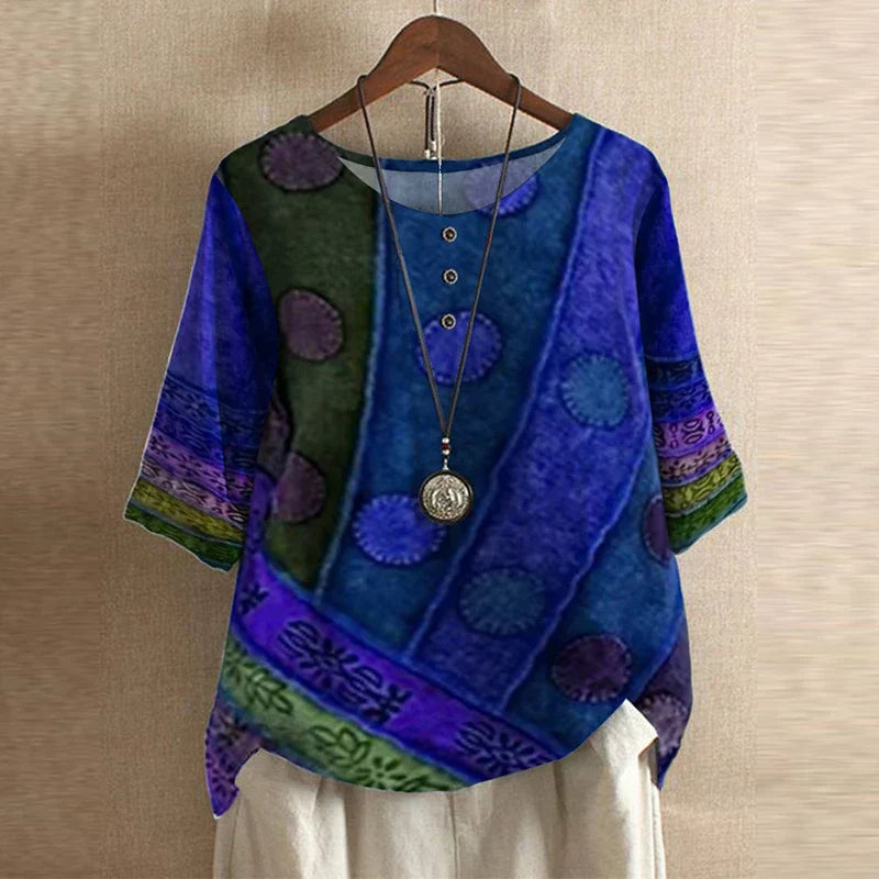 Vintage Floral Blouse with Relaxed Drape and Breathable Fabric Blend