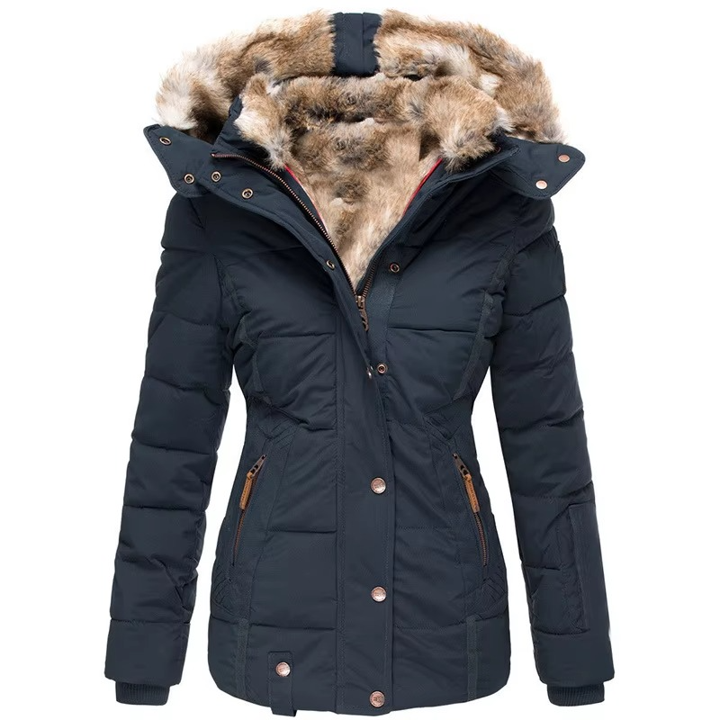 Women's Hooded Parka with Padded Lining and Slim Tailored Fit, Wool-Cotton Windproof Shell