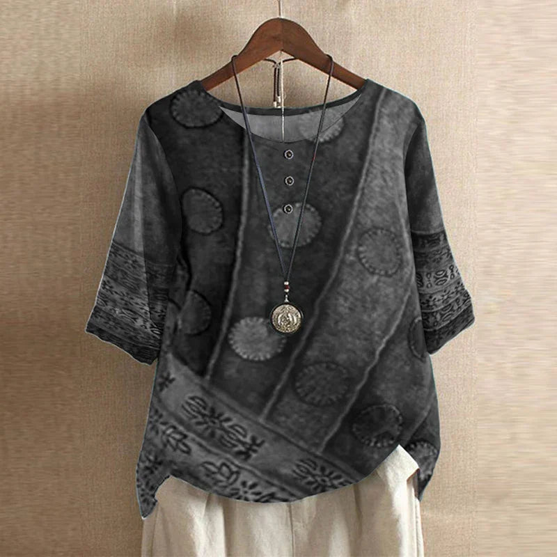 Vintage Floral Blouse with Relaxed Drape and Breathable Fabric Blend