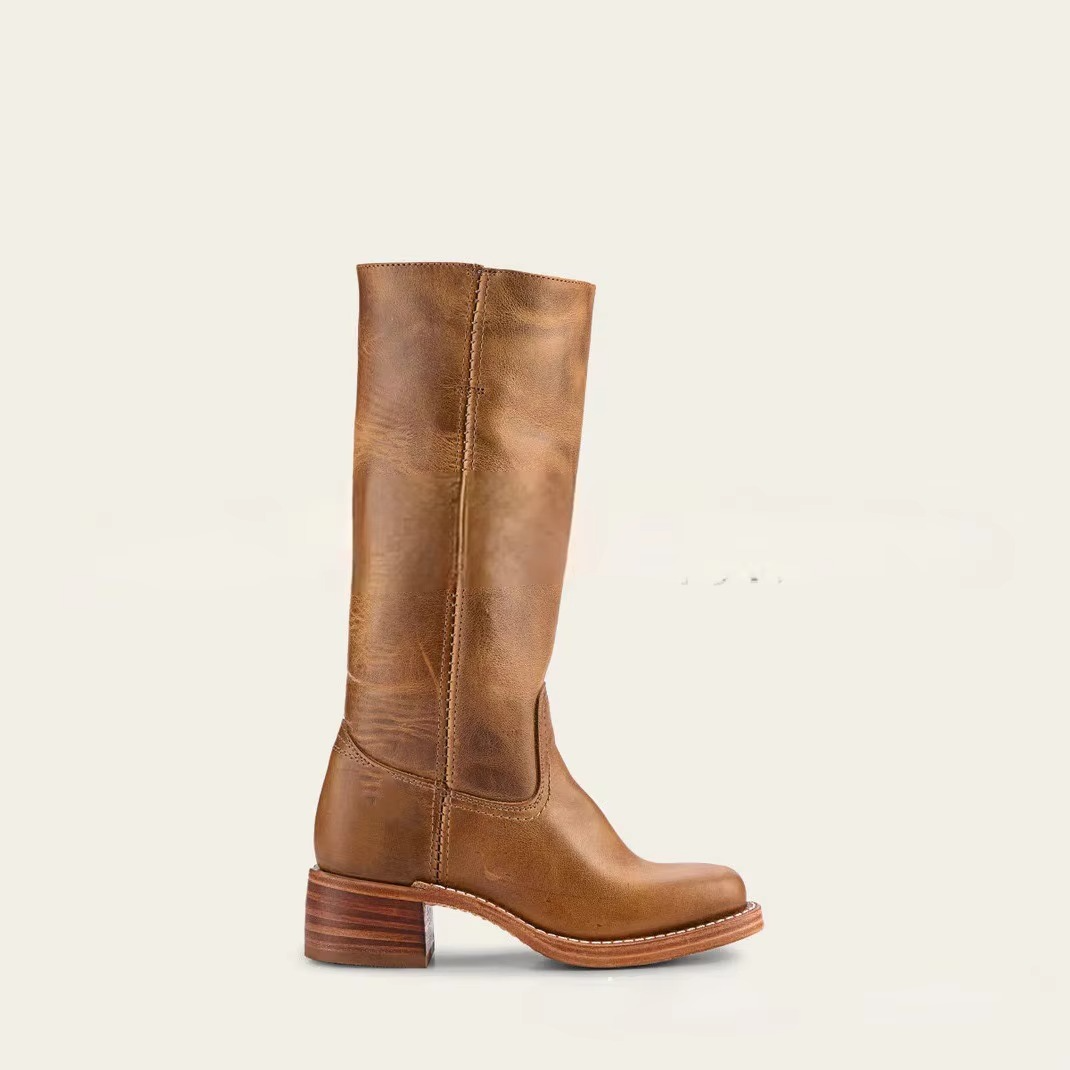 Wide Calf Knee-High Boots with Square 2.4in Heel and Cushioned Insole, Pull-On