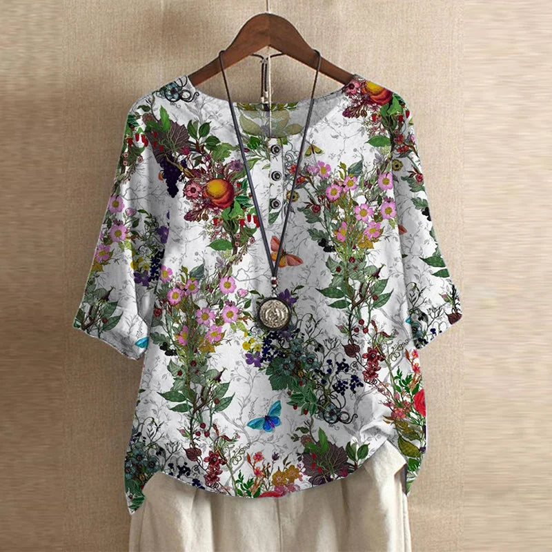 Vintage Floral Blouse with Relaxed Drape and Breathable Fabric Blend
