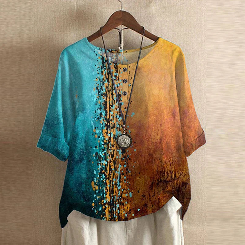 Vintage Floral Blouse with Relaxed Drape and Breathable Fabric Blend