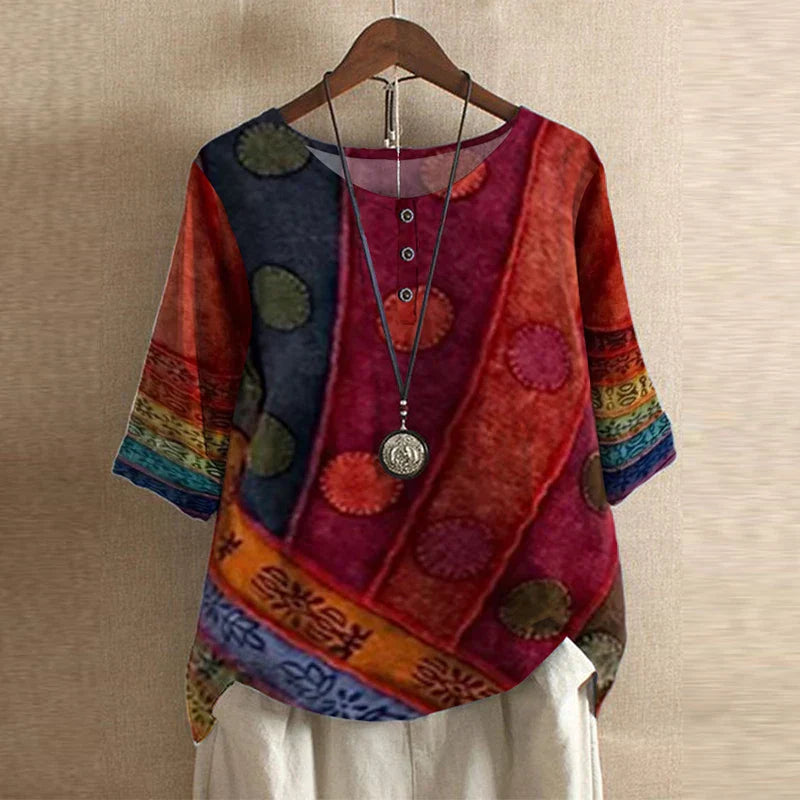 Vintage Floral Blouse with Relaxed Drape and Breathable Fabric Blend