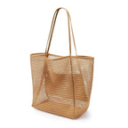 Mesh Tote Bag with Open-Weave Design and Foldable Construction for Beach Use